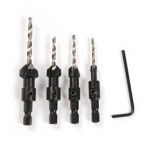 4pc 6mm 1/4" Hex Shank Countersink Tapered Drill Chamfer Bit Set 45# steel