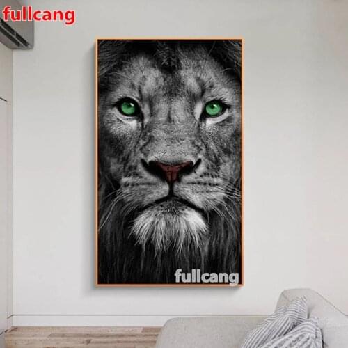 Black And White Green Eyes lion 5D Diy Diamond paiting Full Square animal Diamond Embroidery mosaic cross stitch wall art JX2155