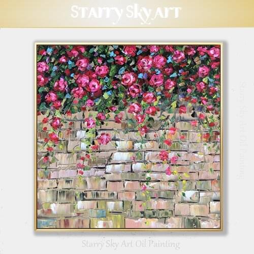 Excellent Painter Hand-painted High Quality Modern Flowers Knife Acrylic Painting Pink Flower on Wall Pink Flower Knife Painting