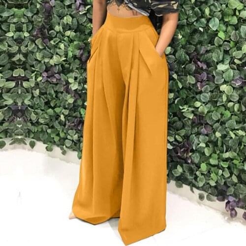 Casual Loose Palazzo Pants Women High Waisted Wide Leg Pant Office Pleated Culottes Pants Korean Fashion Ladies Trouser Pantalon