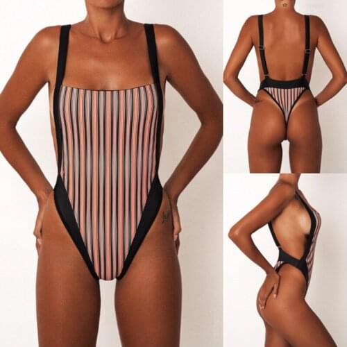 One Piece Swimsuit 2018 Sexy Swimwear Women Bathing Suit Swim Vintage Beach Wear Striped Printed Backless Monokini Swimsuit