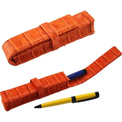 1pc Luxury Gift Pens Case Brown Red Black Crocodile Skin Pattern 1 Pen Capacity Roll Bag Pu Leather Pouch Office School Supplies