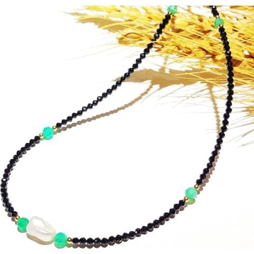 Black Spinels Baroque Pearl Onyx Beads Gold Filled Necklace Popular Bohemian Hawaii Clavicle Jewelry for Women Nice Gift 39-44cm