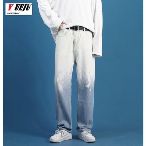 Fashion Mens Loose Straight Male Jeans Wide Leg Slacks Denim Trousers Streetwear Gradient White Black Thin Jeans Men