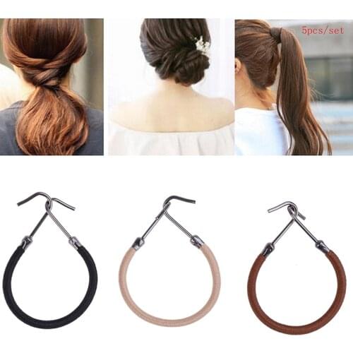 5pcs Elastic Hook Ponytail Clips Bows Girls Bands Gum With Hook Ponytail Holder Bungee Thick Hair Headwear Hair Accessories