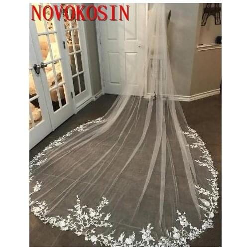 3M Long Veil Lace Appliqued Cathedral Length Appliqued White Ivory Wedding Veil Bride Veils Bridal Hair With Free Comb