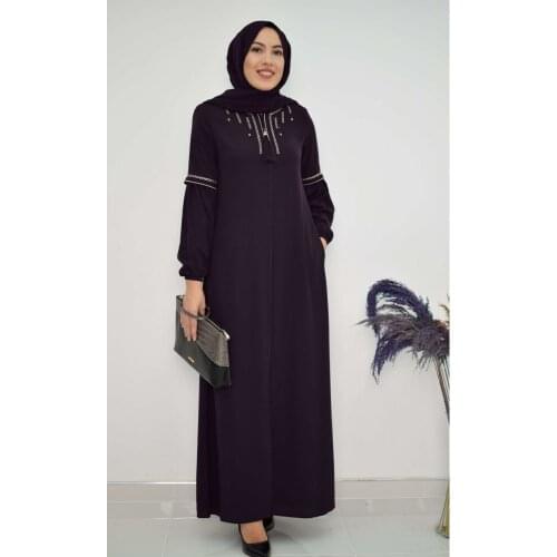 Ferace Purple Zipper Embroideried Long Bol Muslim Women 'S Style
