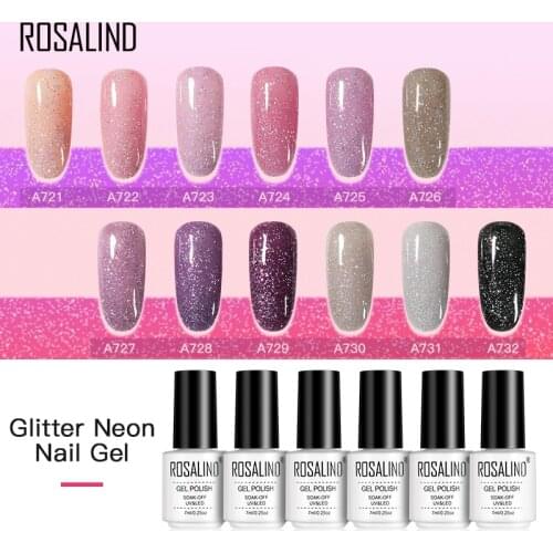 ROSALIND Glitter Neon Hybrid Varnishes All For Manicure Gel Nail Polish Semi Permanent Nail Primer UV Shiny Nail Art Top Base