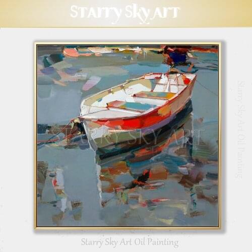 Skilled Artist Hand-painted High Quality Albania Boat Oil Painting on Canvas Beautiful Wall Art Impression Albania Oil Painting