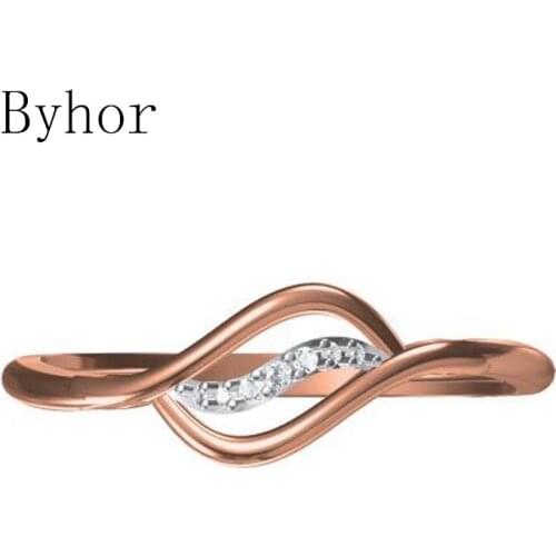 Byhor Solid 14K White+Rose Gold 0.031ct H/SI Natural Diamonds кольцo Wedding Engagement Gift Fine Jewelry Trendy leaf Ring Women