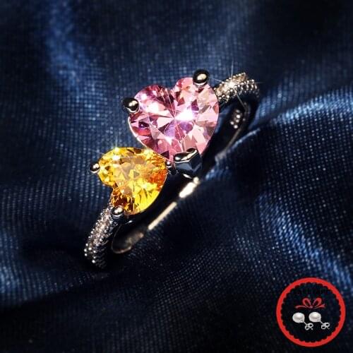 Elegant Rings 925 Silver Jewelry Double Heart Shape Zircon Gemstone Finger Ring for Women Wedding Engagement Promise Ornaments