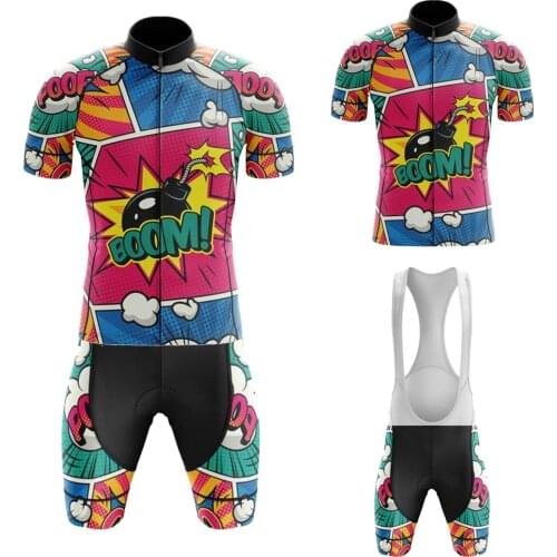 Comic New Cycling Jersey Set Man Short Sleeve Bike Clothing Bib Shorts Gel Breathable Pad Summer Maillot Ciclismo Hombre