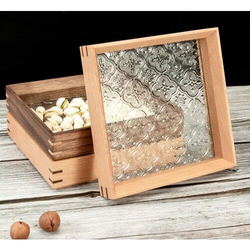 Creative Embossed Glass Storage Tray Square Wooden Tea Tray Fruit Snack Candy Storage Tray Modern Home Decoration Accessories