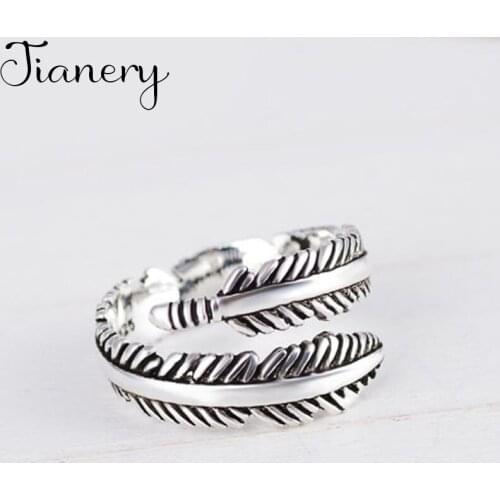 Personality Boho Feather Rings For Women Charm Wedding Jewelry Adjustable Antique Finger Ring Anillos 2021