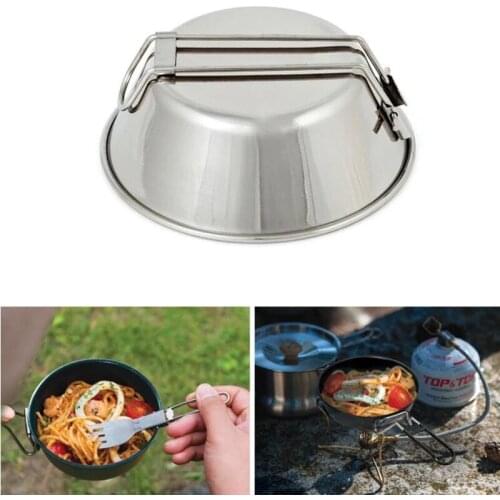 Hot Sale 300ml Outdoor Stainless Steel Rice Bowl with Folding Handle Portable Utensils for Hiking Camping #A