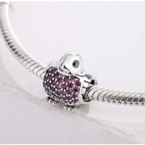 Fashion 925 Sterling Silver Red Zircon Animal Small Bird Pigeon Pendant Charm Bracelet DIY Jewelry Making For Pandora