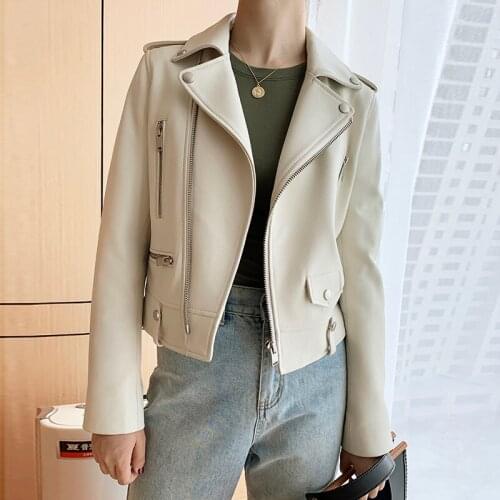 Motorcycle Real Leather Jackets Women Spring Autumn 2021 Short Slim Female Sheepskin Coat Women Jacket Jaqueta De Couro Zjt1554