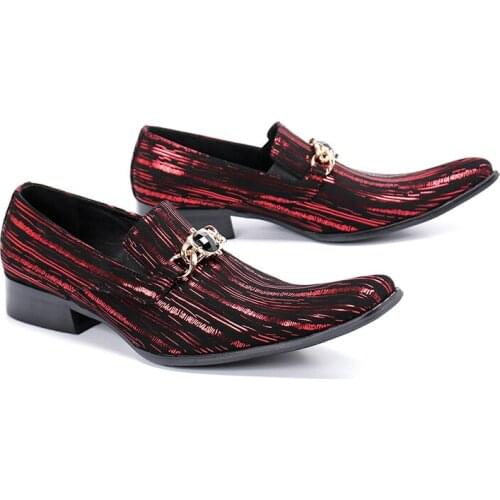 Red stripe schoenen mannen Gentleman Wedding Dress Shoes Square Toe Business Formal Dress Shoes Luxury Crystal Style Party Shoes