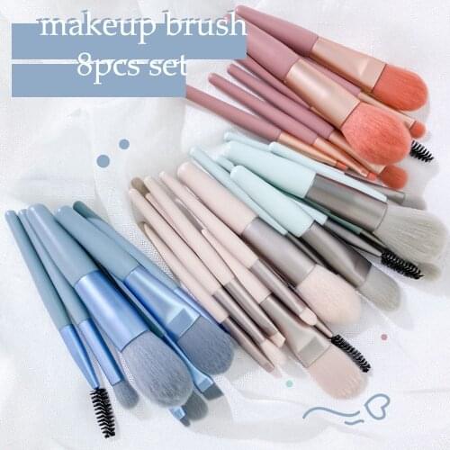 8 Pcs Makeup Brush Set Pink Blush Eyeshadow Concealer Lip Cosmetics Make Up for Beginner Powder Foundation Beauty Tools