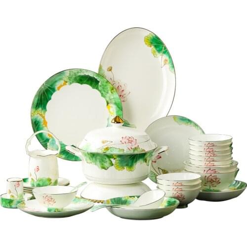 Tableware set, dishes, dishes, dishes, household Chinese ceramic utensils, rice bowls, Jingdezhen bone china combination, Phnom