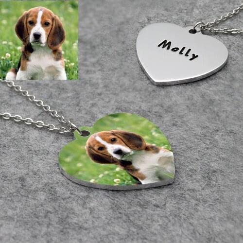 Personalized Dog Photo Necklace Engrave Dog Name Silver Pet Picture Necklace Memorial Keepsake Dog Lovers Gift Christmas Gift