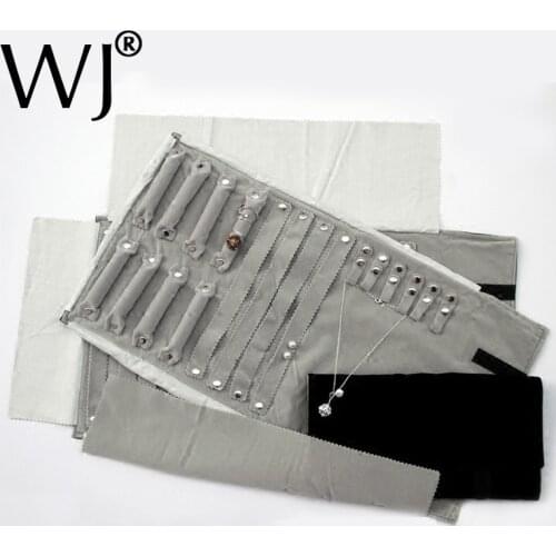 Portable Gray Velvet Jewelry Display Set Travel Roll Bag Earrings Ring Pendant Necklace Bracelet Chain Storage Organizer Holder