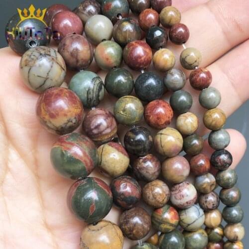 Natural Stone Colorful Picasso Round Loose Spacer Beads For Jewelry Making DIY Bracelet Earrings Accessories 15'' 4/6/8/10/12mm