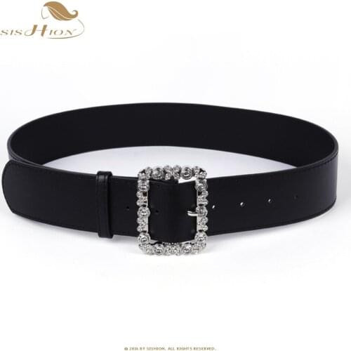 SISHION Leather Waist Belt for Women SP0806 Luxury Designer Wide Rinestone Black Red White Long Belt Waistband