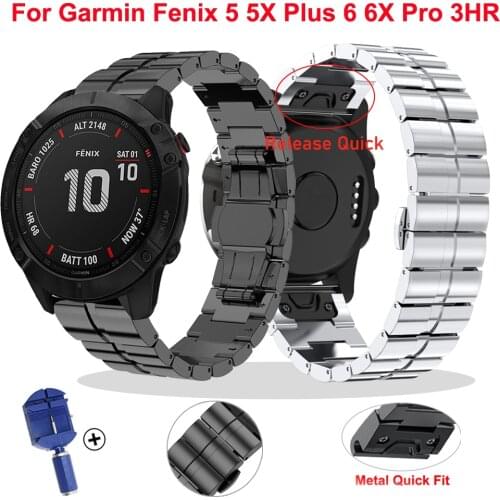 Smart Watchband Metal Stainless Steel Band Straps For Garmin Fenix6 6X Pro 5X 5 Plus 3 3HR 935 945 Quick Release Bracelet Correa