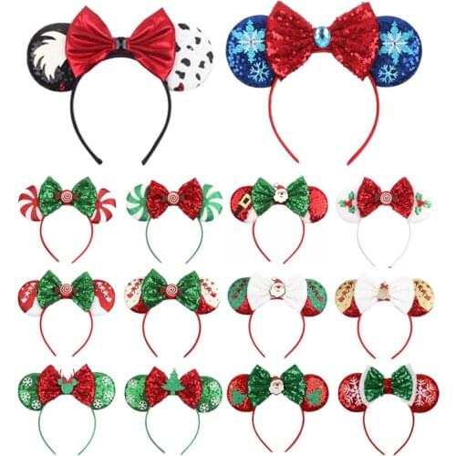 Christmas Headband Sequins Mickdy Mouse Ears Women&Girl Hairband Handmade DIY Hair Accessories Hair Bow Headwear