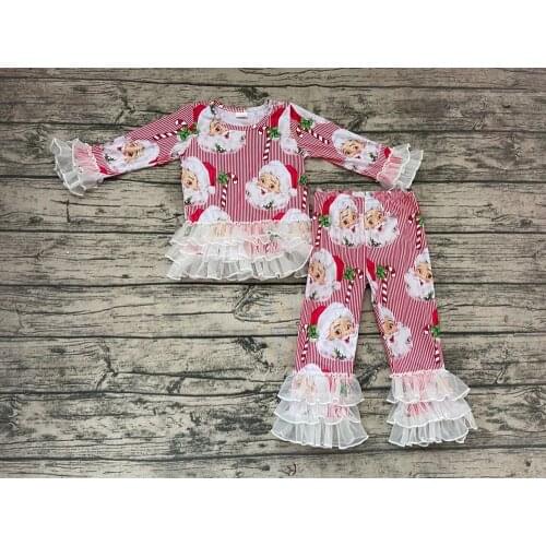 RTS wholesale Lovely Pink RTS Toddler Girsl fashion Christmas Santa Claus Christmas Printed Boutique kid Outfits