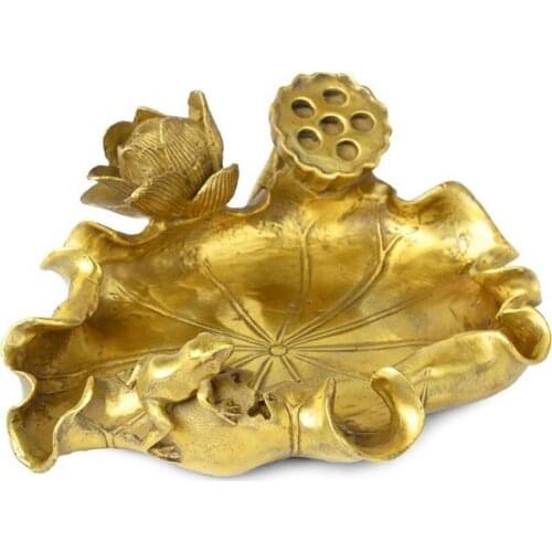 Collect pure copper lotus leaf ashtray copper sculpture lotus leaf beauty ashtray free shipping