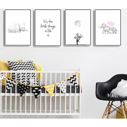 Nordic Waterproof Lead elephant cartoon painting Art Poster Canvas Painting Wall Picture for Living Room Unframed