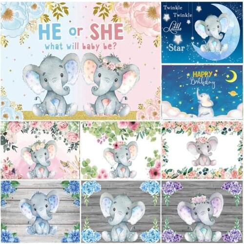 Elephant Backdrop Newborn Baby Shower 1st Birthday Party Custom Photography Background Photo Studio Decor Banner Prop