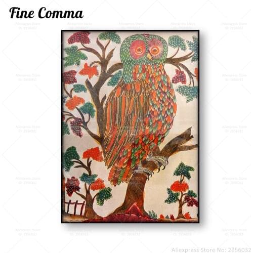 The Owl Copper Engraving Vintage Poster Russian Art Owl Canvas Print Colorful Owl Wall Art Canvas Painting Bird Home Decor Gift