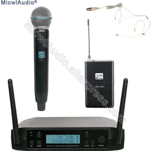 UHF Bodypack+Handheld With Headset Lavaliver Omnidirectional Wireless Microphone Frequency Adjustable Perfect For Stage Karaoke