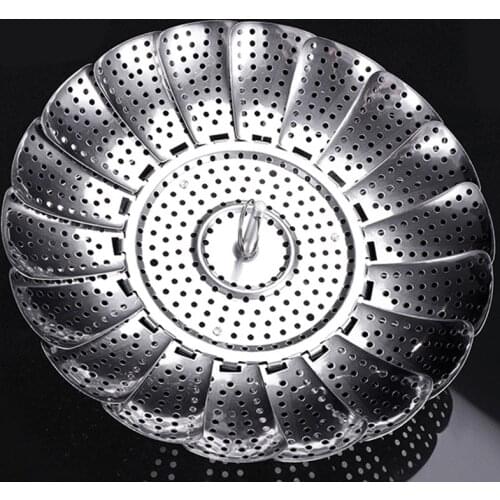 Thicken Retractable Stainless Steel Steamer Round Non-magnetic Large Steaming Box Steaming Fruit Bowl Basket Steaming Rack