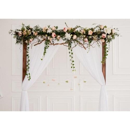 White Curtain Wall Flowers Photographic Backgrounds Vinyl Cloth Backdrop for Wedding Lovers Valentines Day Photocall Fond Photo