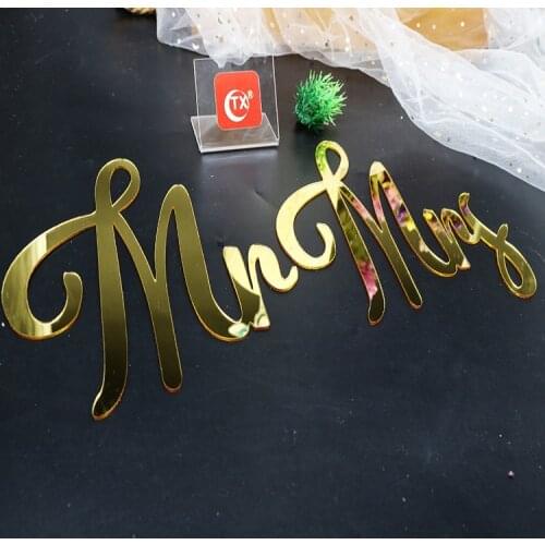 Mirror Gold Wedding Chair Sign Mr & Mrs Wedding Signs for Gold Theme Wedding Decoration Photo Props