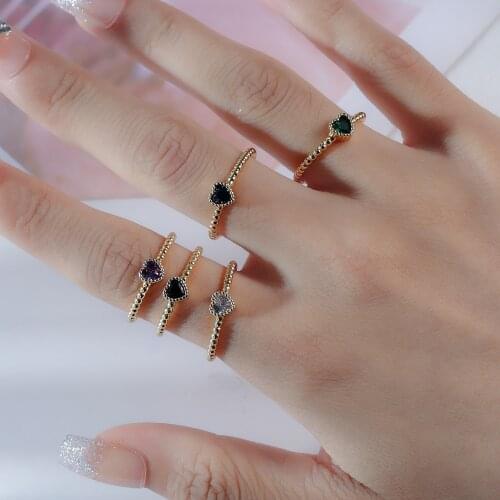 2021 New Simple Multicolor Cubic Zirconia Pave Adjustable Rings For Women Statement Heart CZ Finger Rings Jewelry