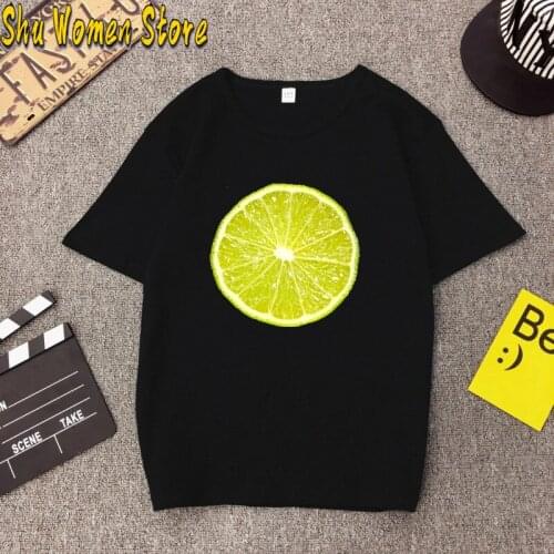 Women Summer Lemon New Juice Printing Tshirts Cartoon Fashion Short Sleeve Clothes Graphic T Top Lady Print Female Tee T-Shirt