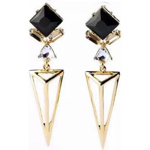 YaYi Jewelry Fashion BOHO Black Glass Crystal Rhinestone Dangle WomenGun Black Plated Wear Ear Band Long Tassel Earrings