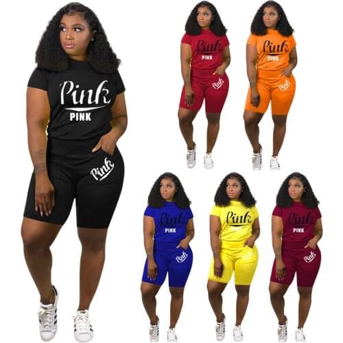 Women Two Piece Outfits 2021 Letter Printed T-Shirts Tops Shorts 2 Piece Set Casual Sport Womens Summer Clothing Wholesale Items