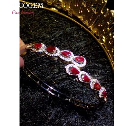 Natural and Real Ruby Adjustable opening Bangle for Women Party fine Jewelry Red Gemstones Bracelet S925 silver with Certificate