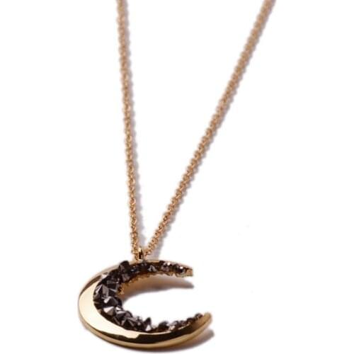 Hot Sale Delicate Pendant Necklace Curved Crescent Moon Necklace Gold Filled Crescent Moon And Black CZ Necklace for Women
