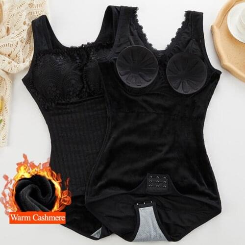 Women Thick Keep Warm Velvet Slimming Underwear Bodysuit Crochet Lace Shapewear Postpartum Girdles Faja Winter Fleece Lined Vest