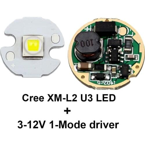 1 PC 16mm XML L2 led + 1 PC Flashlight Driver 17mm 1-Mode 3V-18V Circuit Board for XM-L XM-L2 XP-L V5 High power led
