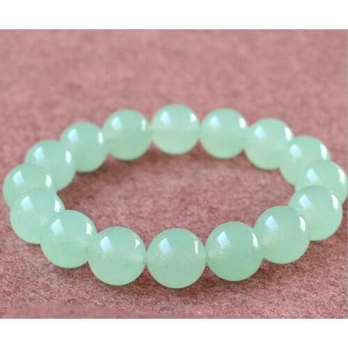 12mm Real Light Green Jade Round Beads Bracelet