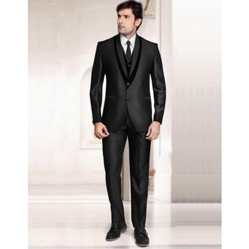 2018 Black Notch Lapel Two Buttons Men Suits Groom Tuxedos Wedding Business Suits Best Man Suit(jacket+pants+vest)