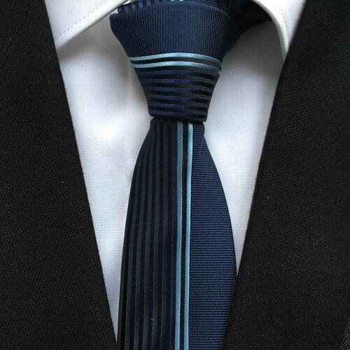2021 Mens Ties Jacquard Woven Neck Tie Unique Panel Neckties Solid Blue with Half Vertical Stripes